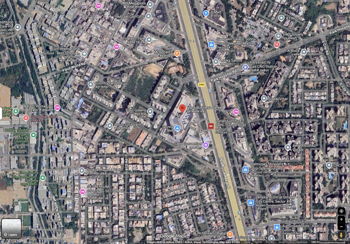 Map view showing Hans Business Park near Sohna Road in Sector 48, Gurugram